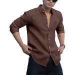 Men's Shirt Regular Fit Solid Pattern Linen Cotton with Long Sleeve