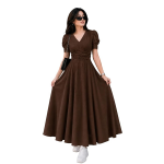 Girl's & Women's Solid Color V-Neck A-Line Maxi Dress for Women