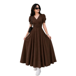 Girl's & Women's Solid Color V-Neck A-Line Maxi Dress for Women