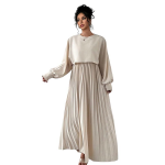 Dress for Women || Women’s Solid Pleated Maxi Dress || Modest Long Sleeve Loose Fit Flowy Gown for Casual