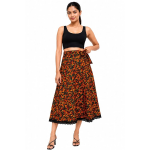 Women's Floral Printed Wrap Skirt with Lace Border | Adjustable Tie-Up Midi Skirt