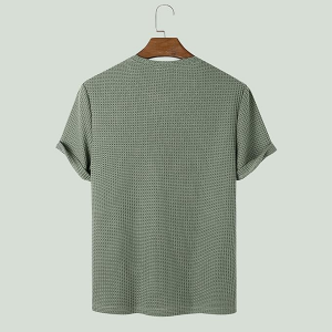 Men’s Waffle Textured T-Shirt | Solid Regular Fit Round Neck Half Sleeve Casual Wear Tee