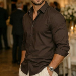 Men's Cotton Shirt with Stylish Full Sleeves Spread Collared Neck Solid Pattern