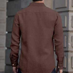 Men's Shirt Regular Fit Solid Pattern Linen Cotton with Long Sleeve