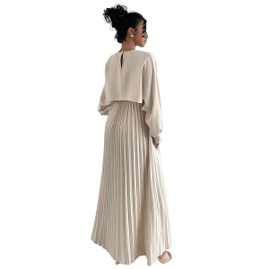 Dress for Women || Women’s Solid Pleated Maxi Dress || Modest Long Sleeve Loose Fit Flowy Gown for Casual