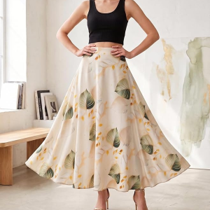 Women's Printed Co-Ord Set Cum Dress | Sleeveless Stretchable Black Crop Top with Long Flared Skirt for Woman