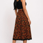 Women's Floral Printed Wrap Skirt with Lace Border | Adjustable Tie-Up Midi Skirt