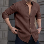 Men's Shirt Regular Fit Solid Pattern Linen Cotton with Long Sleeve