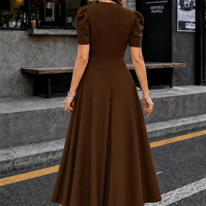 Girl's & Women's Solid Color V-Neck A-Line Maxi Dress for Women