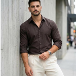 Men's Cotton Shirt with Stylish Full Sleeves Spread Collared Neck Solid Pattern