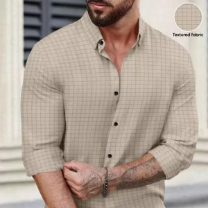 Men's Regular Fit Button Down Dress Shirts Textured Long Sleeve Casual Hawaiian Shirt