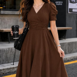 Girl's & Women's Solid Color V-Neck A-Line Maxi Dress for Women