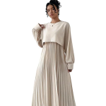 Dress for Women || Women’s Solid Pleated Maxi Dress || Modest Long Sleeve Loose Fit Flowy Gown for Casual